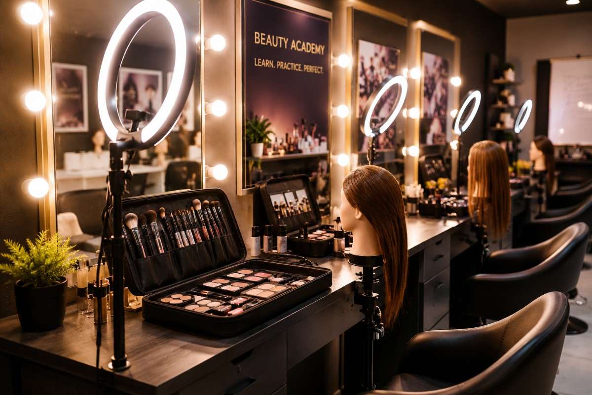 Beauty academy training workshop setup