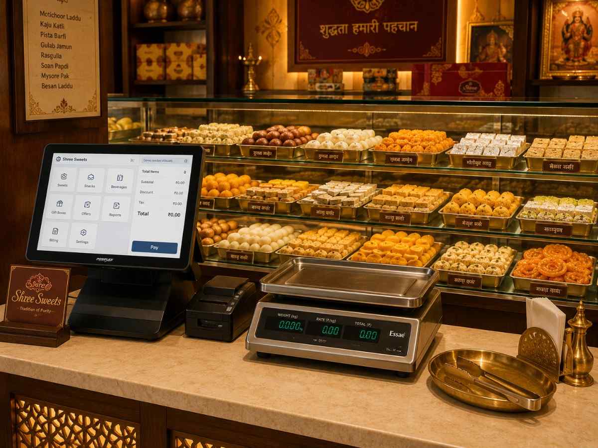 Bakery counter with management software on tablet display