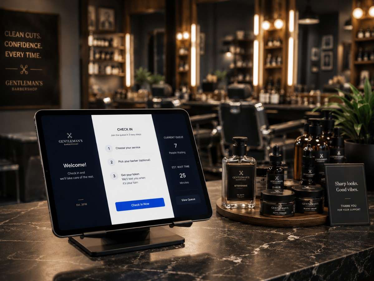 Barbershop using SITS management software on tablet