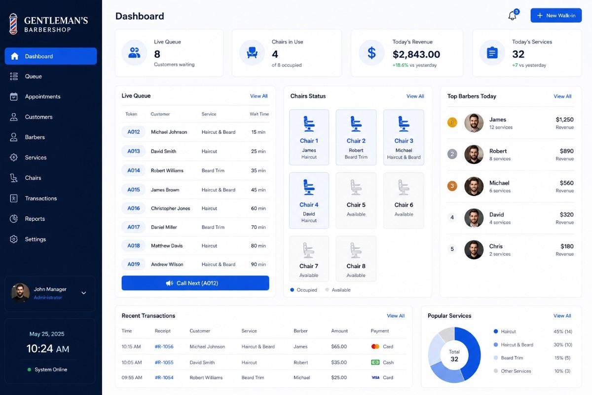 Barbershop management dashboard preview
