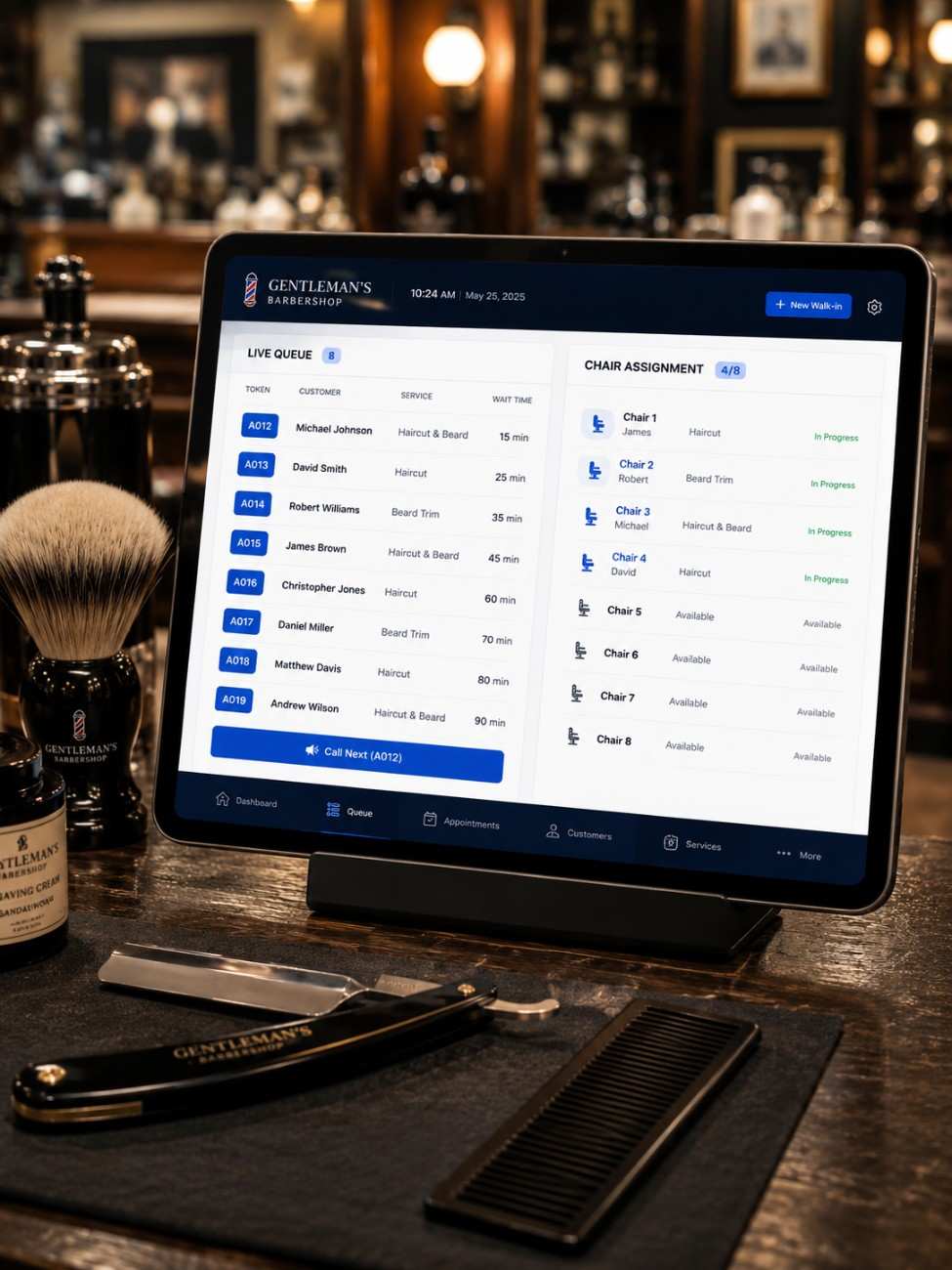 Barbershop software interface on tablet
