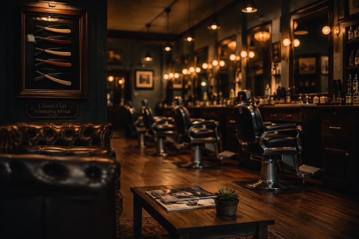 Modern barbershop interior with chairs and mirrors