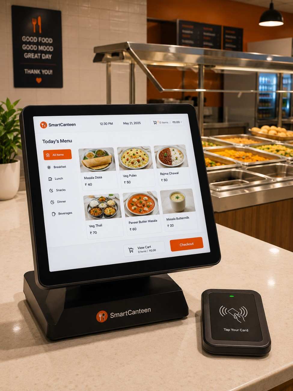 Cafeteria software interface on POS terminal