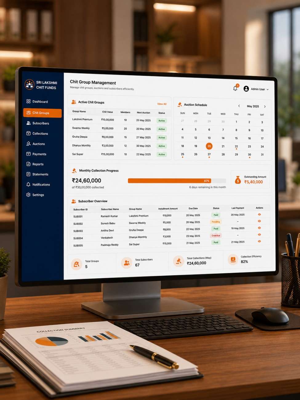 Chit fund software interface on desktop