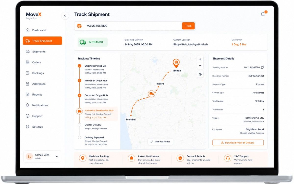 Courier parcel tracking interface