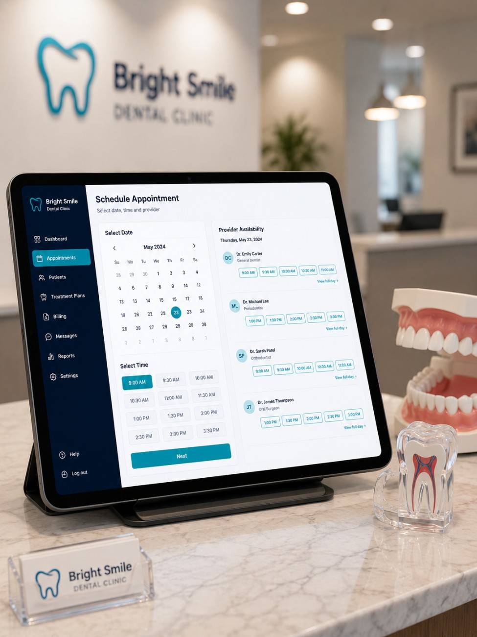 Dental software interface on screen