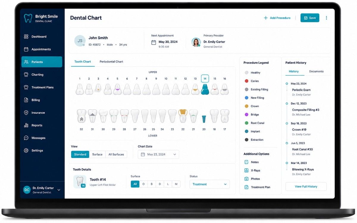 Dental charting interface