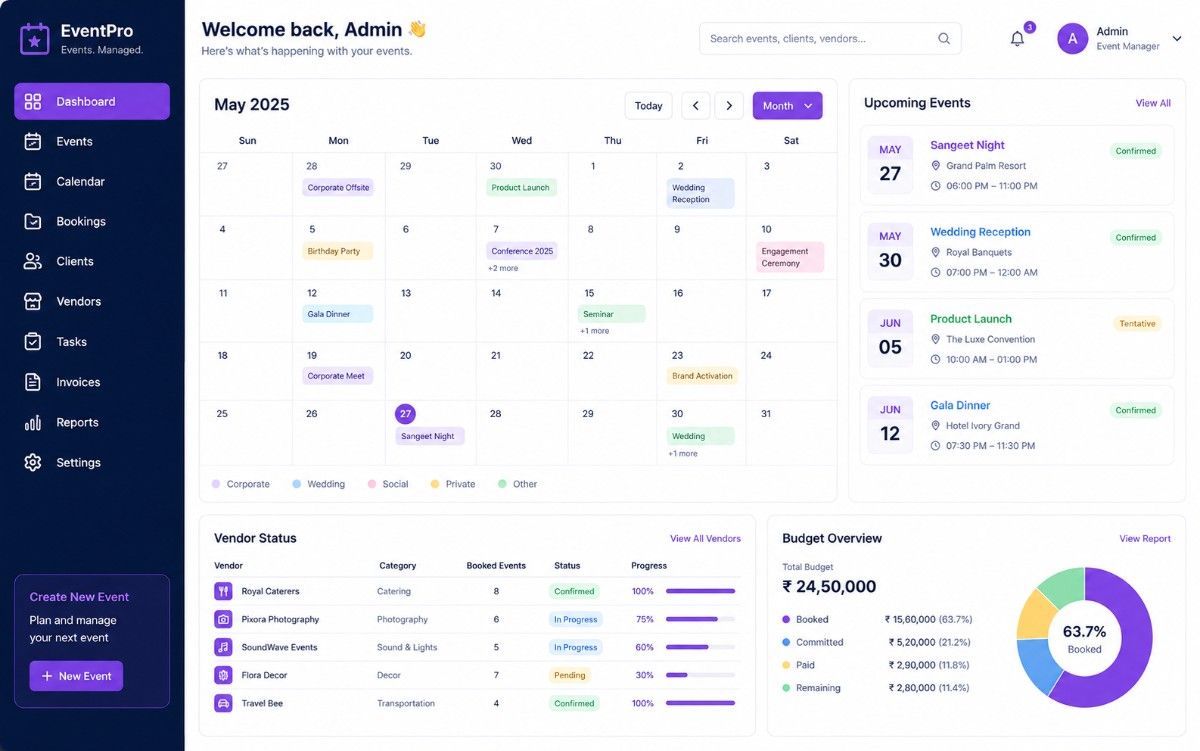 Event management dashboard preview