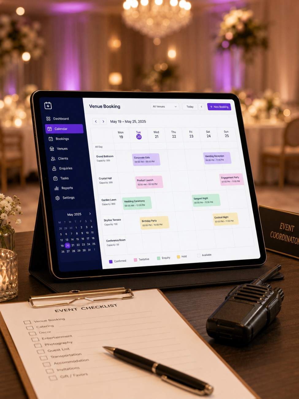 Event management software interface on tablet