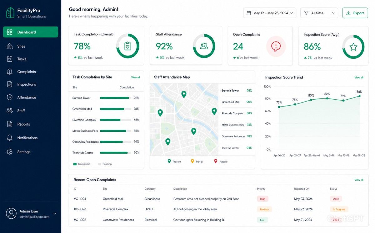 Facility management dashboard preview