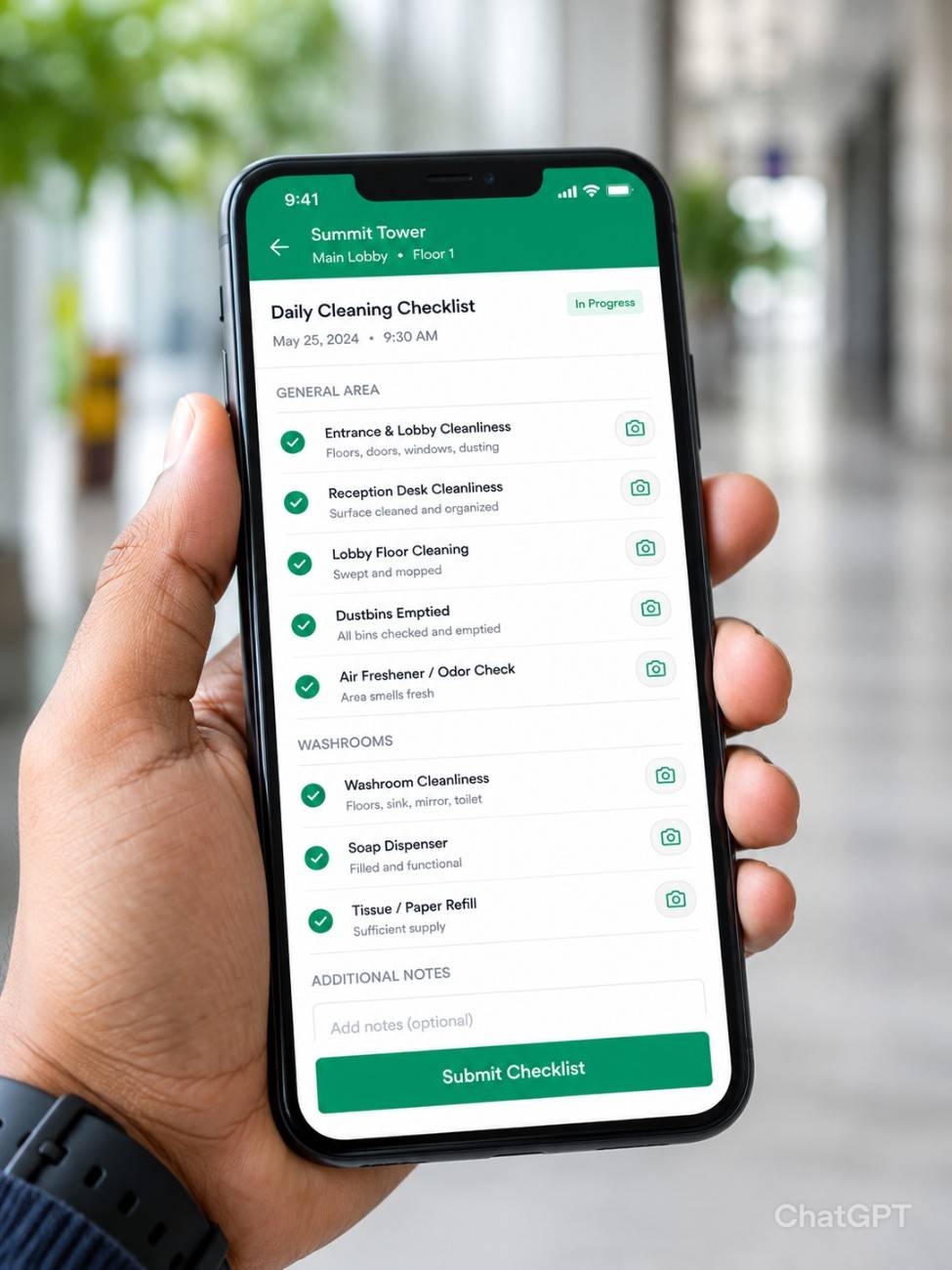 Facility management software on mobile device