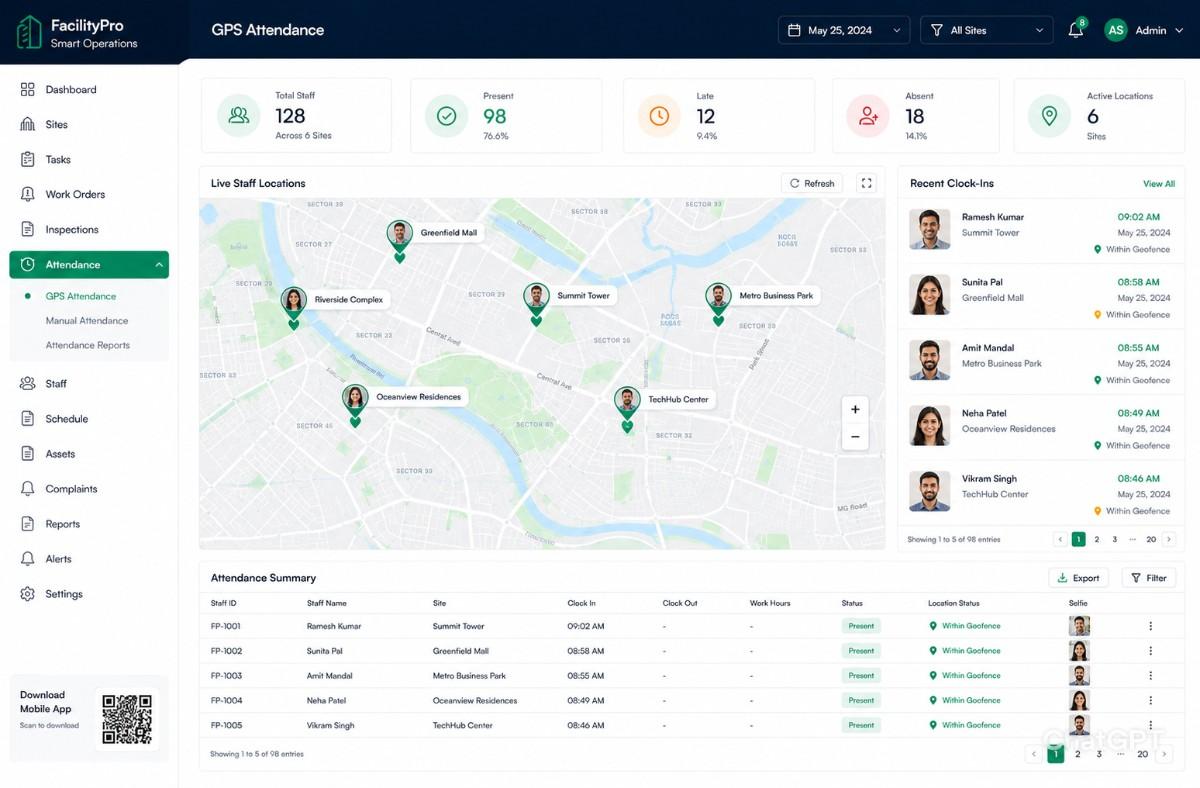 GPS-based staff attendance screen