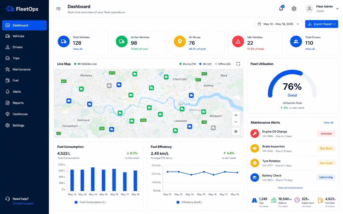 Fleet management dashboard preview