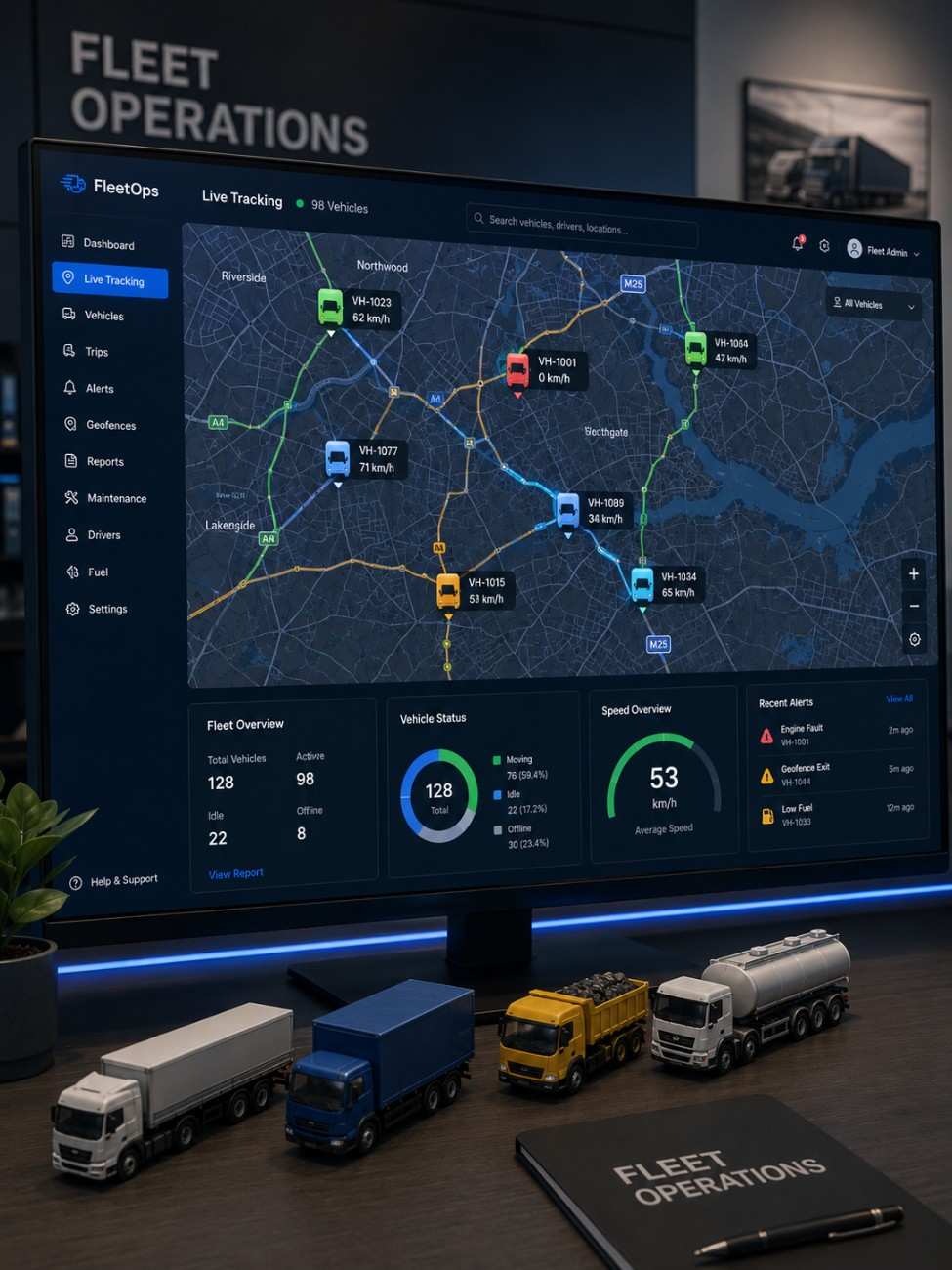 Fleet tracking software on monitor