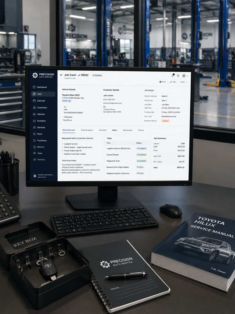 Garage software interface on desktop monitor
