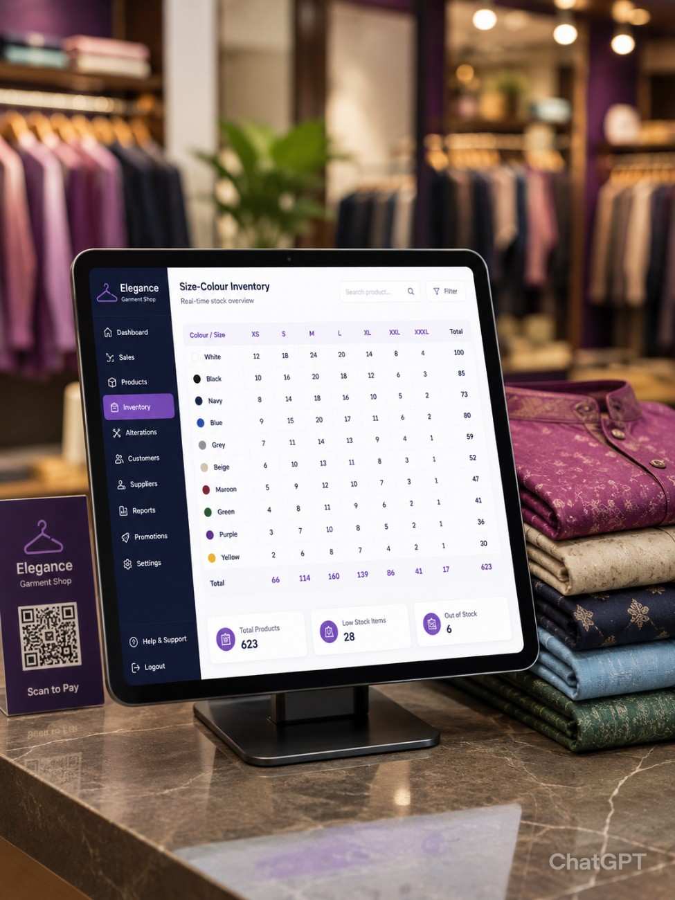 Garment shop billing interface on tablet