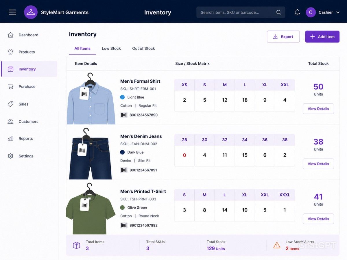 Garment matrix inventory project