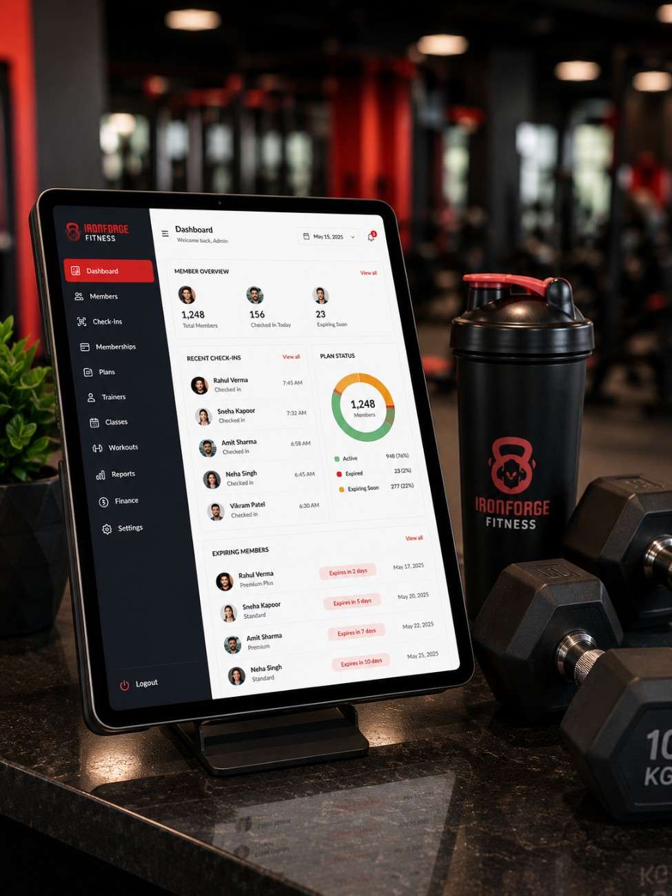 Gym software interface on tablet