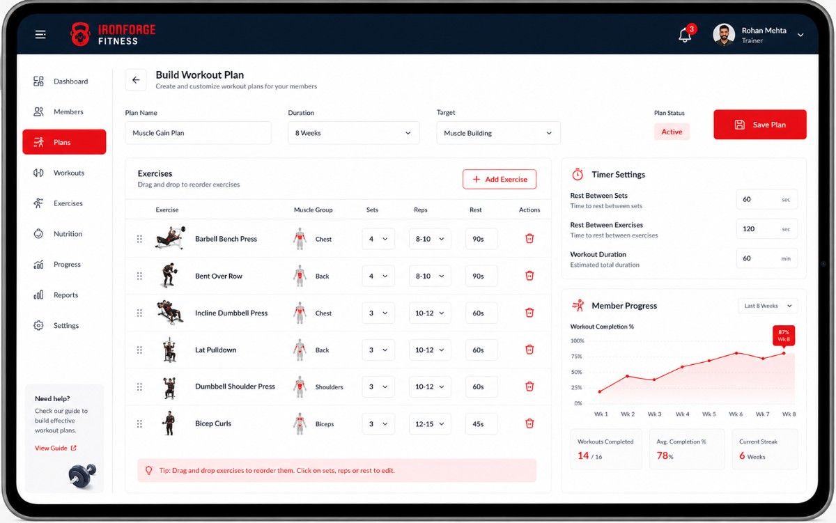 Workout plan builder screen