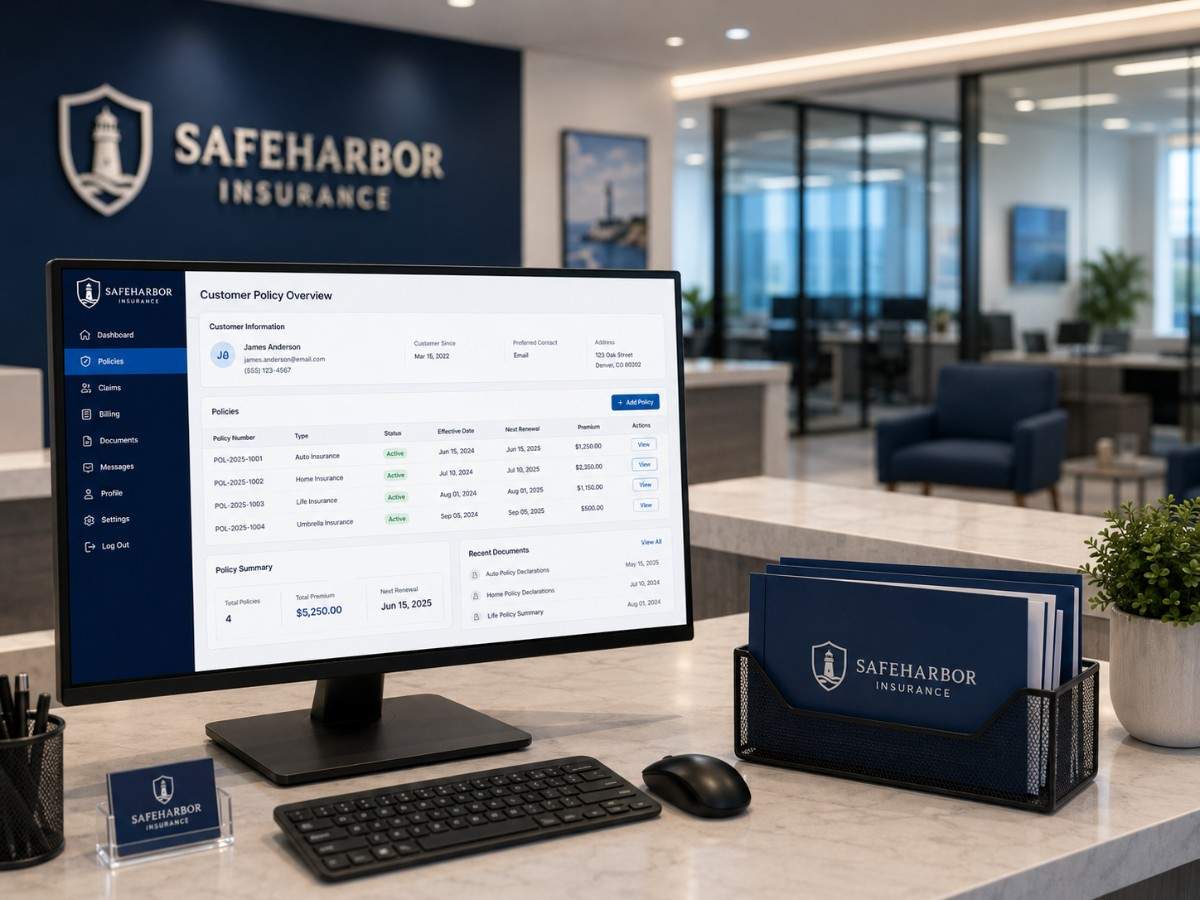 Insurance agency using SITS management software on desktop