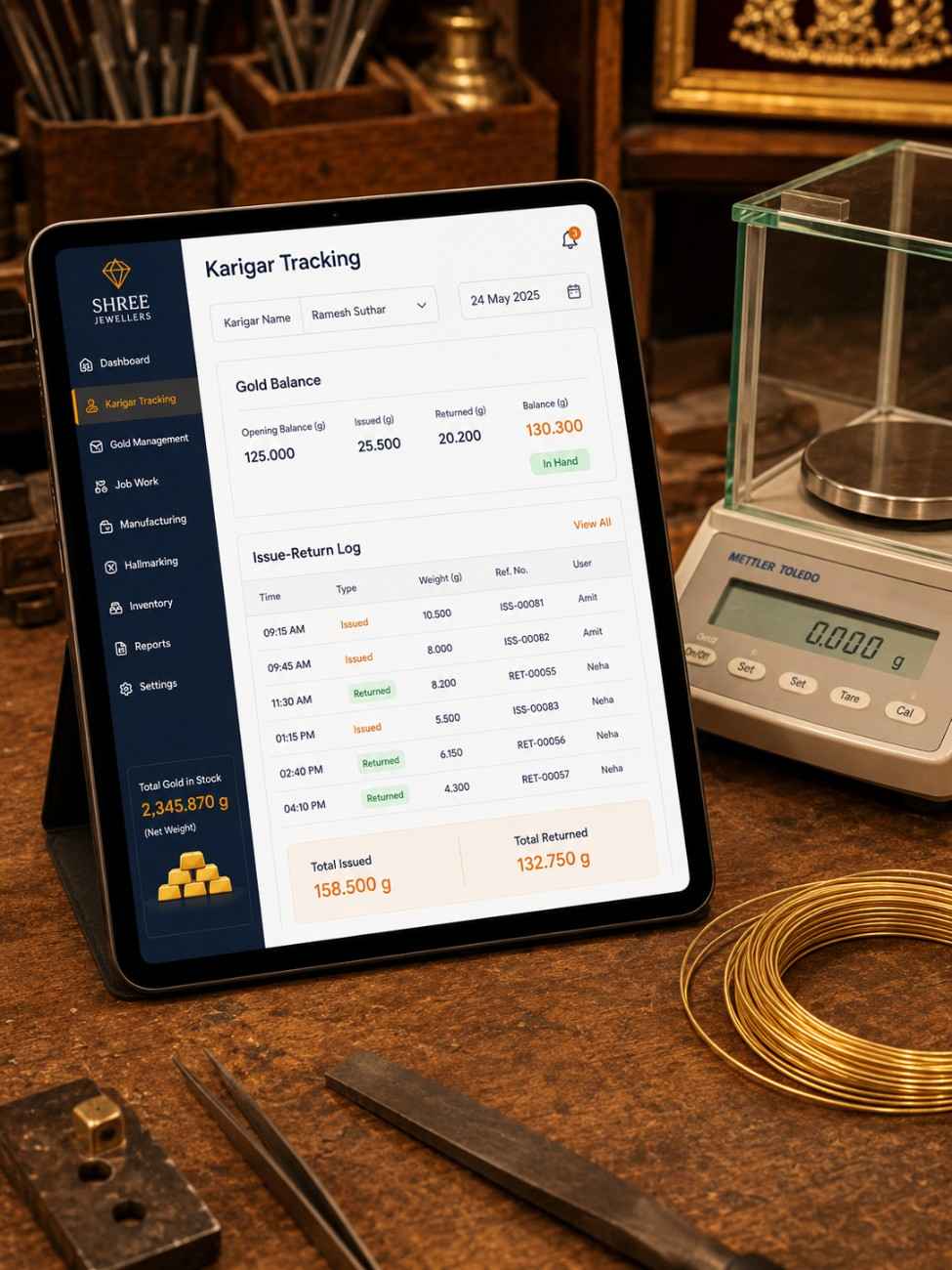 Jewellery karigar software on tablet