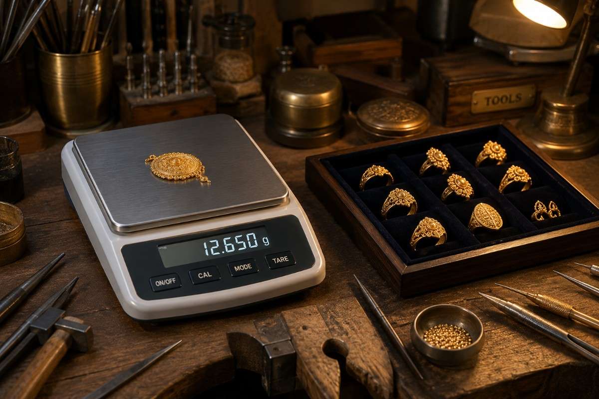 Jewellery workshop with gold pieces