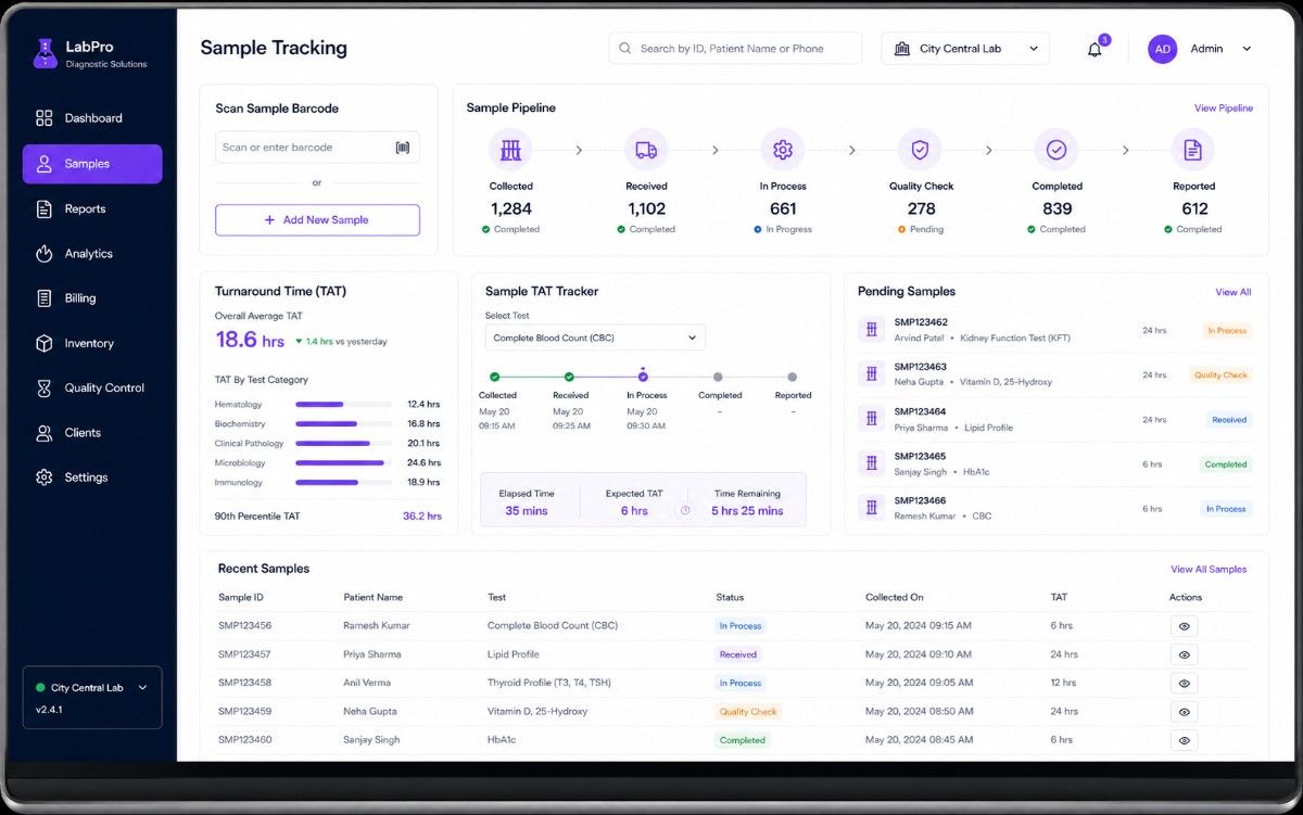 Lab sample tracking interface
