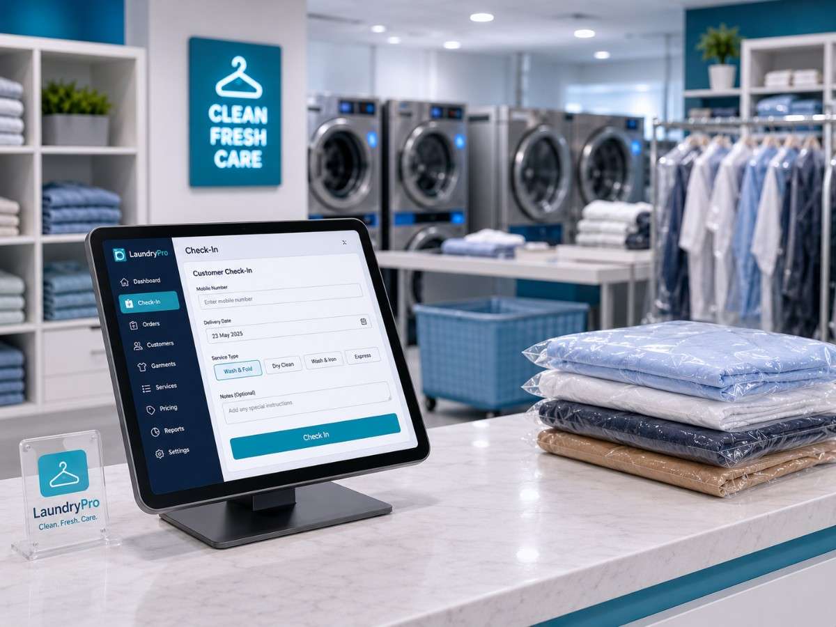 Laundry business using SITS management software on tablet