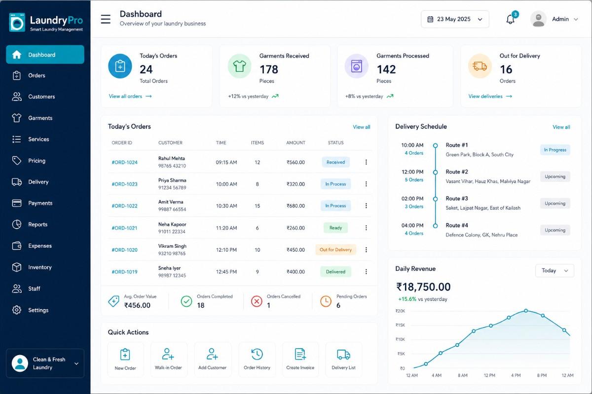 Laundry management dashboard preview