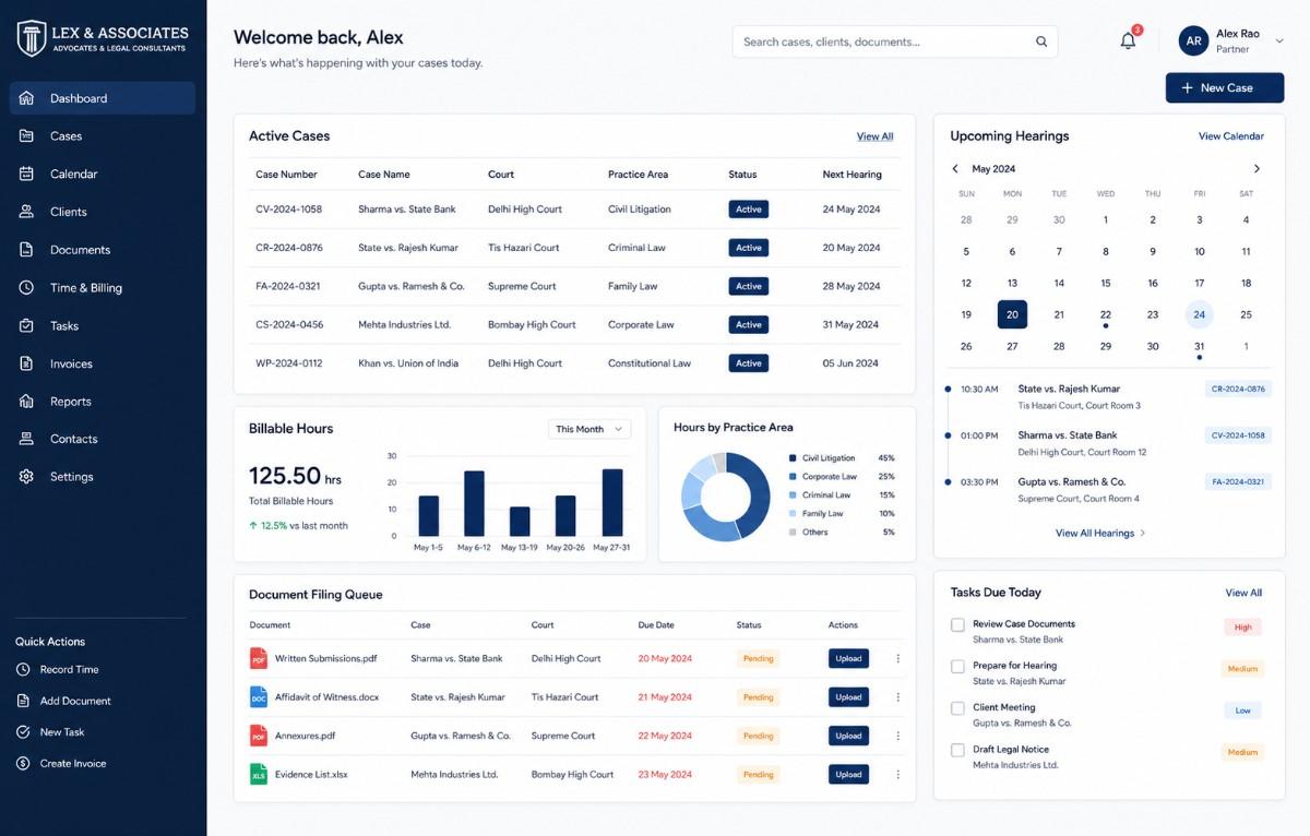 Legal case management dashboard preview