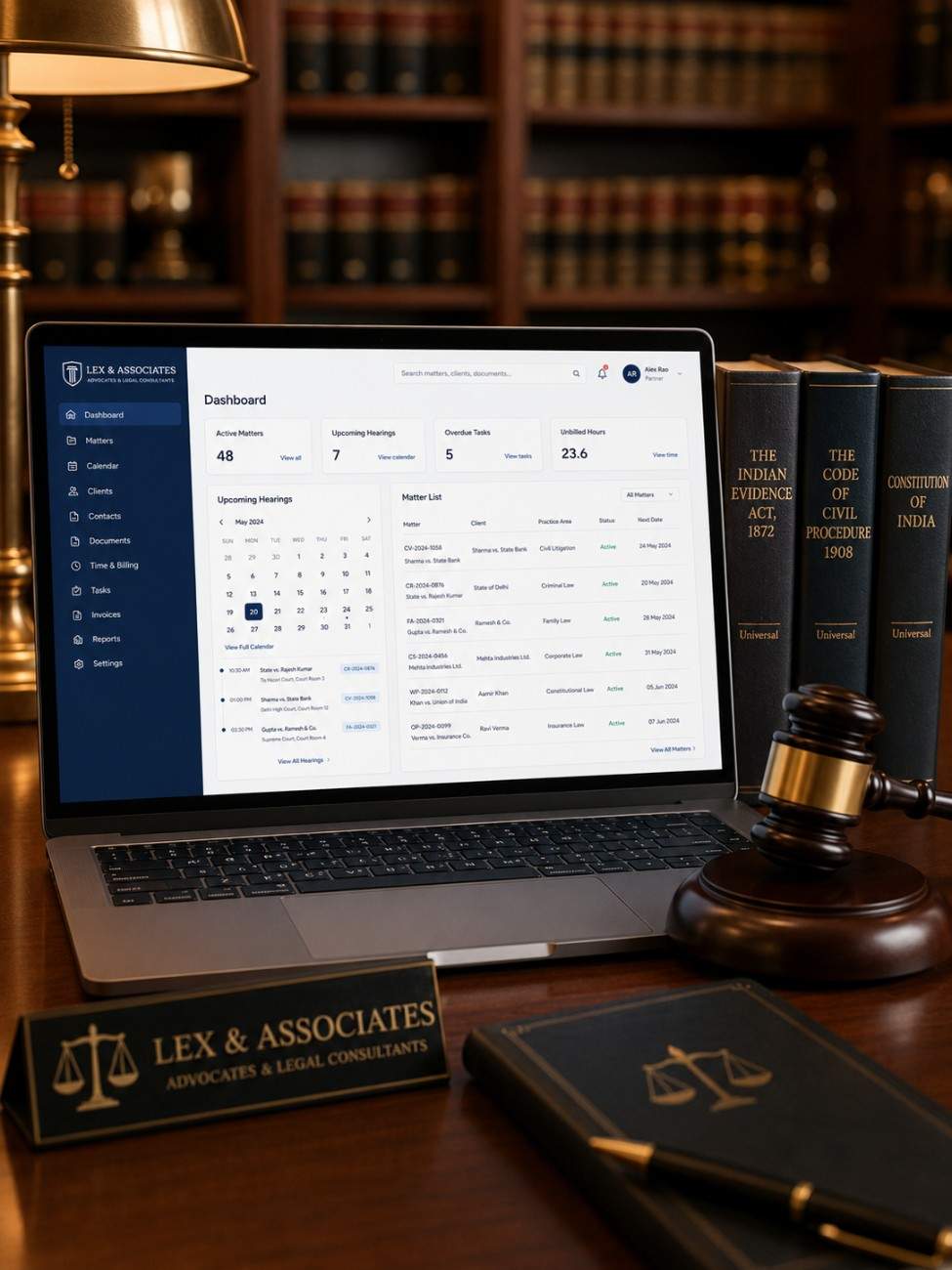 Law firm software interface on laptop