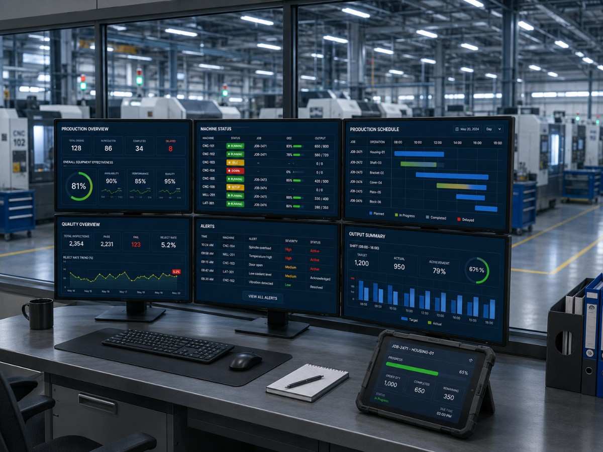 Factory using SITS MES software on shop floor monitor