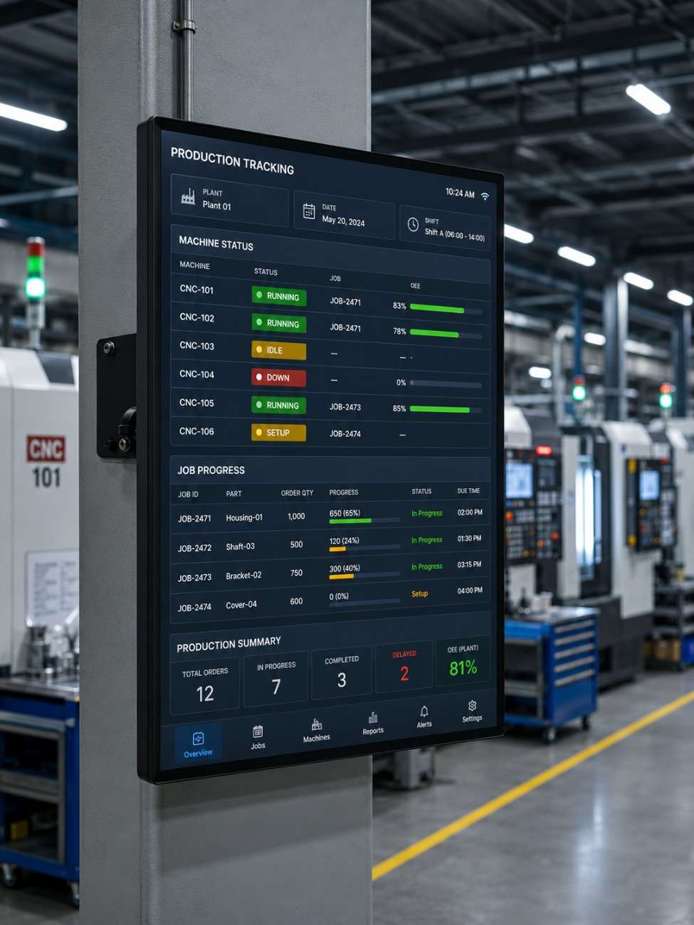 MES software interface on factory monitor