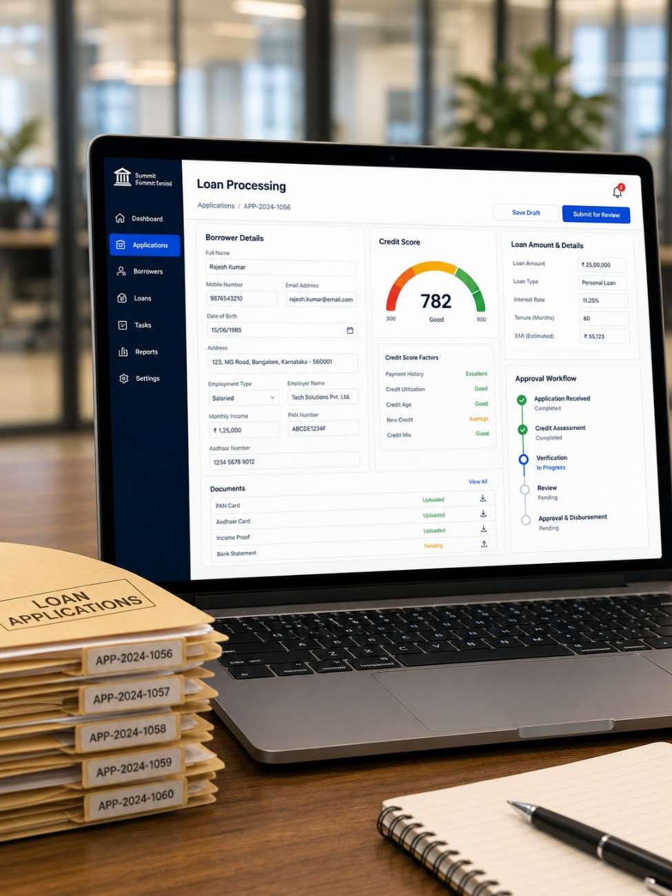 Loan management software on laptop screen