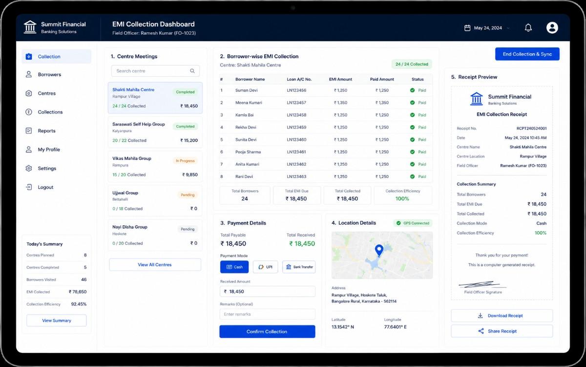 EMI collection tracking and field officer dashboard