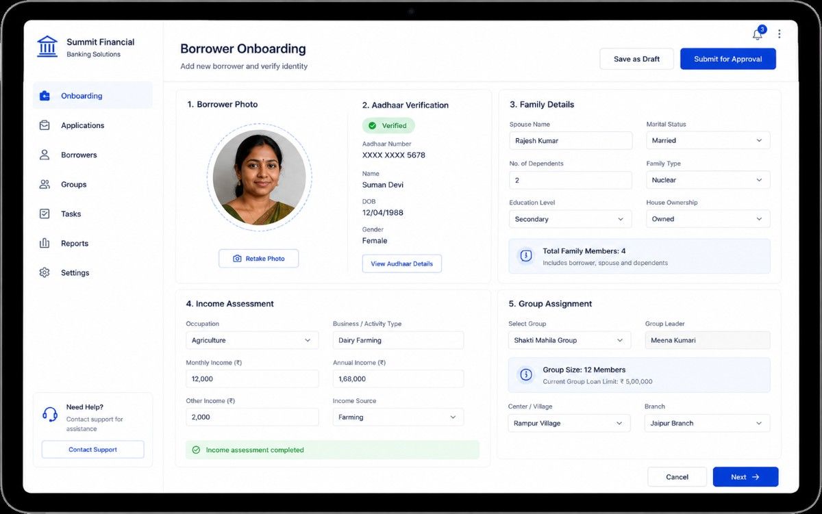 Borrower onboarding and KYC verification interface