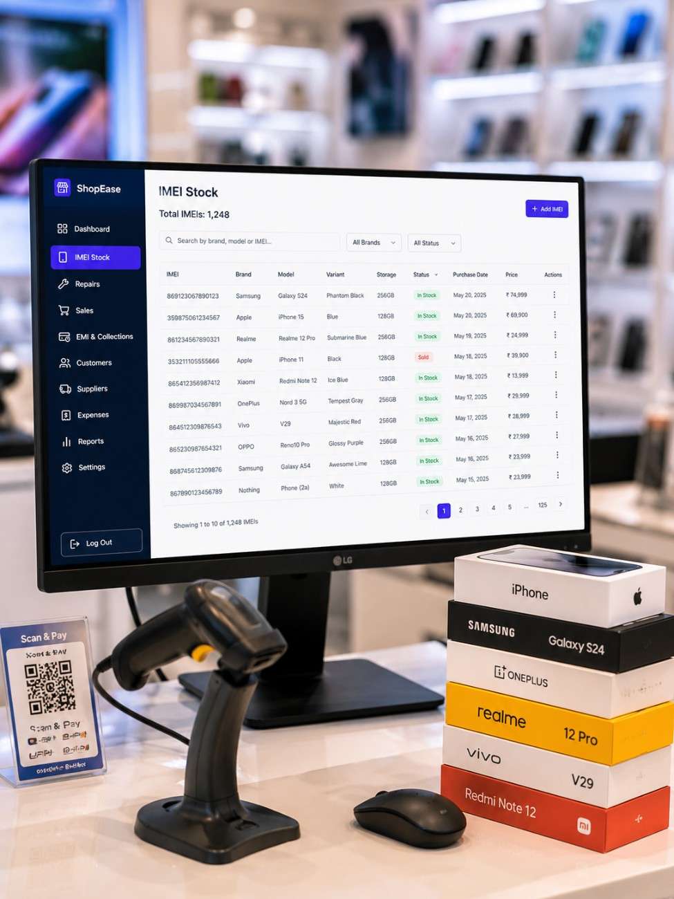 Mobile shop billing interface on screen