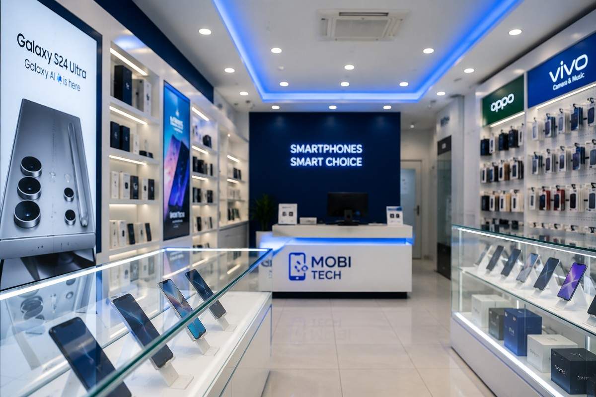 Modern electronics showroom interior