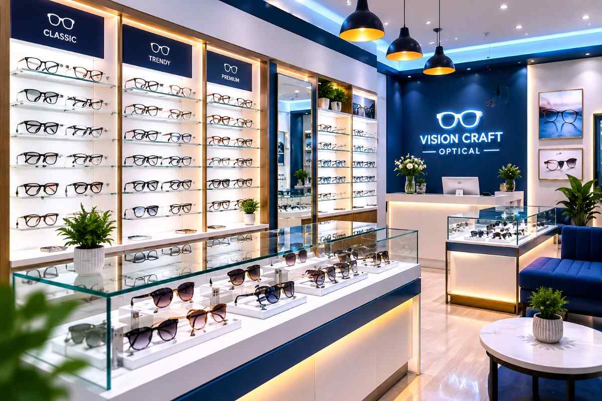Modern optical shop interior with frame displays