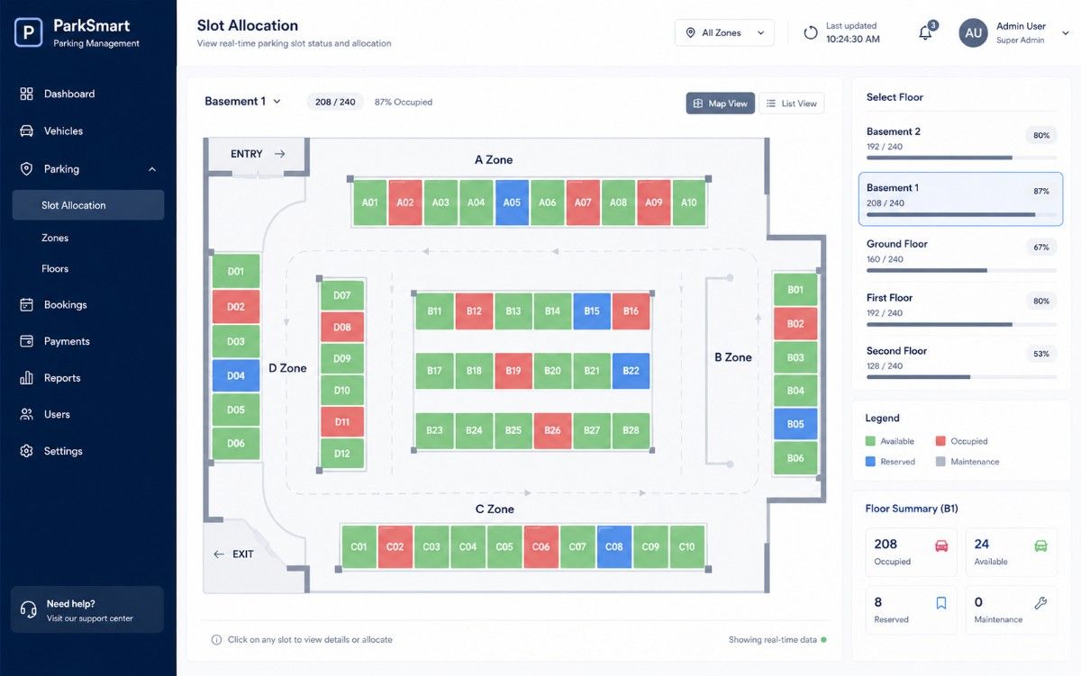 Parking slot allocation map interface