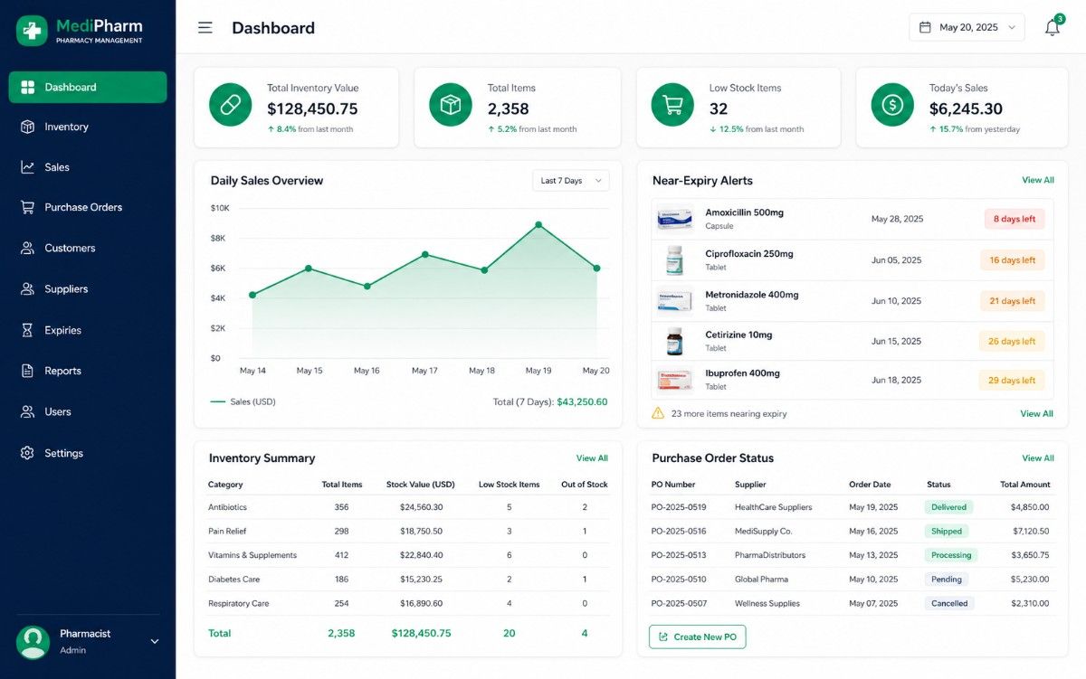 Pharmacy management dashboard preview