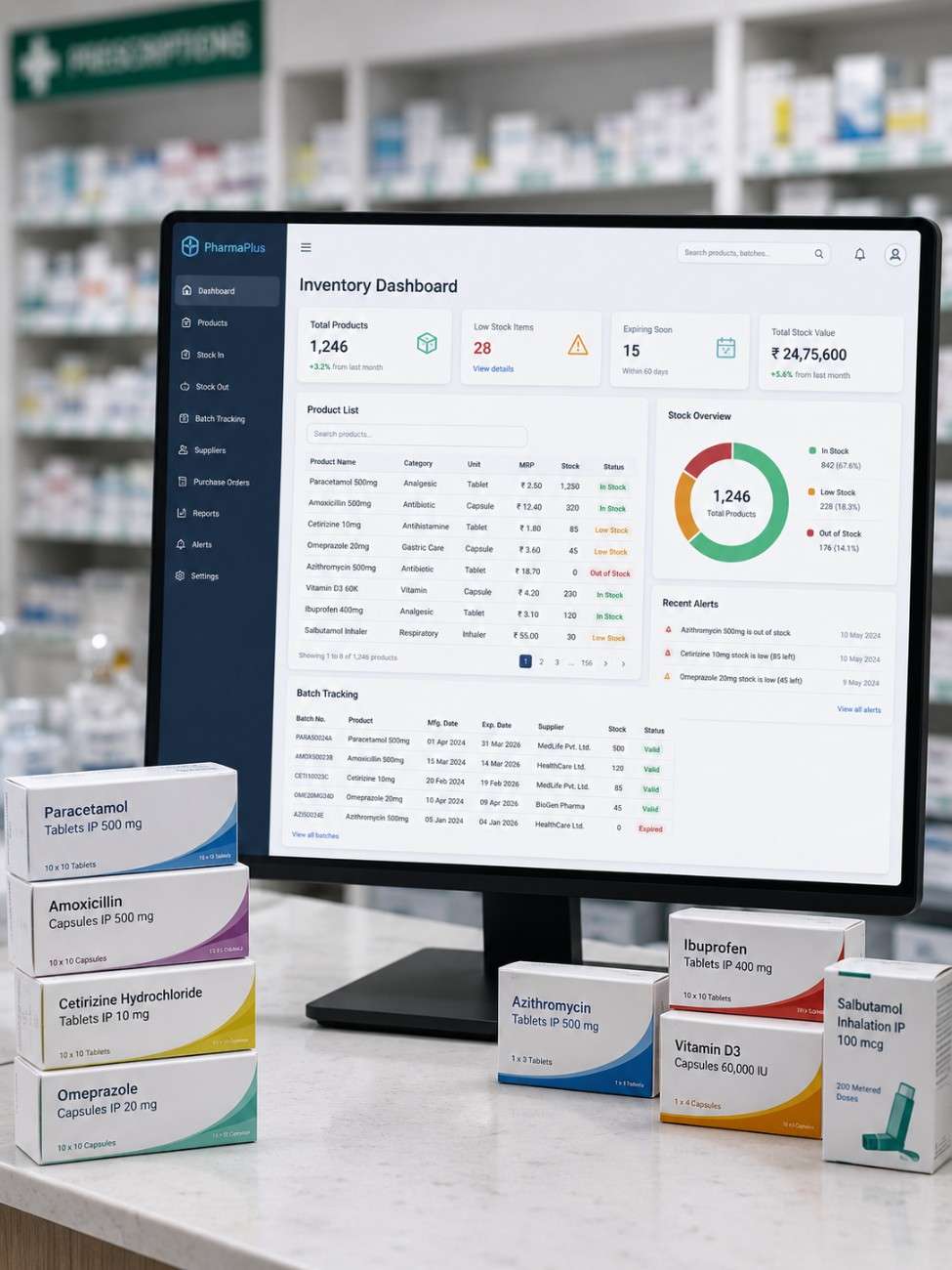 Pharmacy software interface on tablet