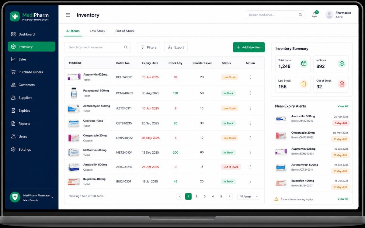 Pharmacy inventory management interface