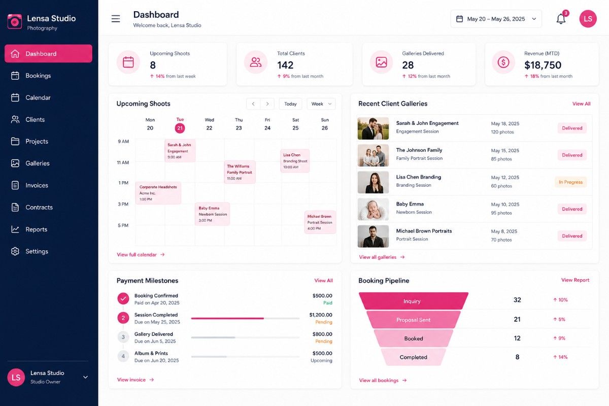 Photography studio dashboard preview