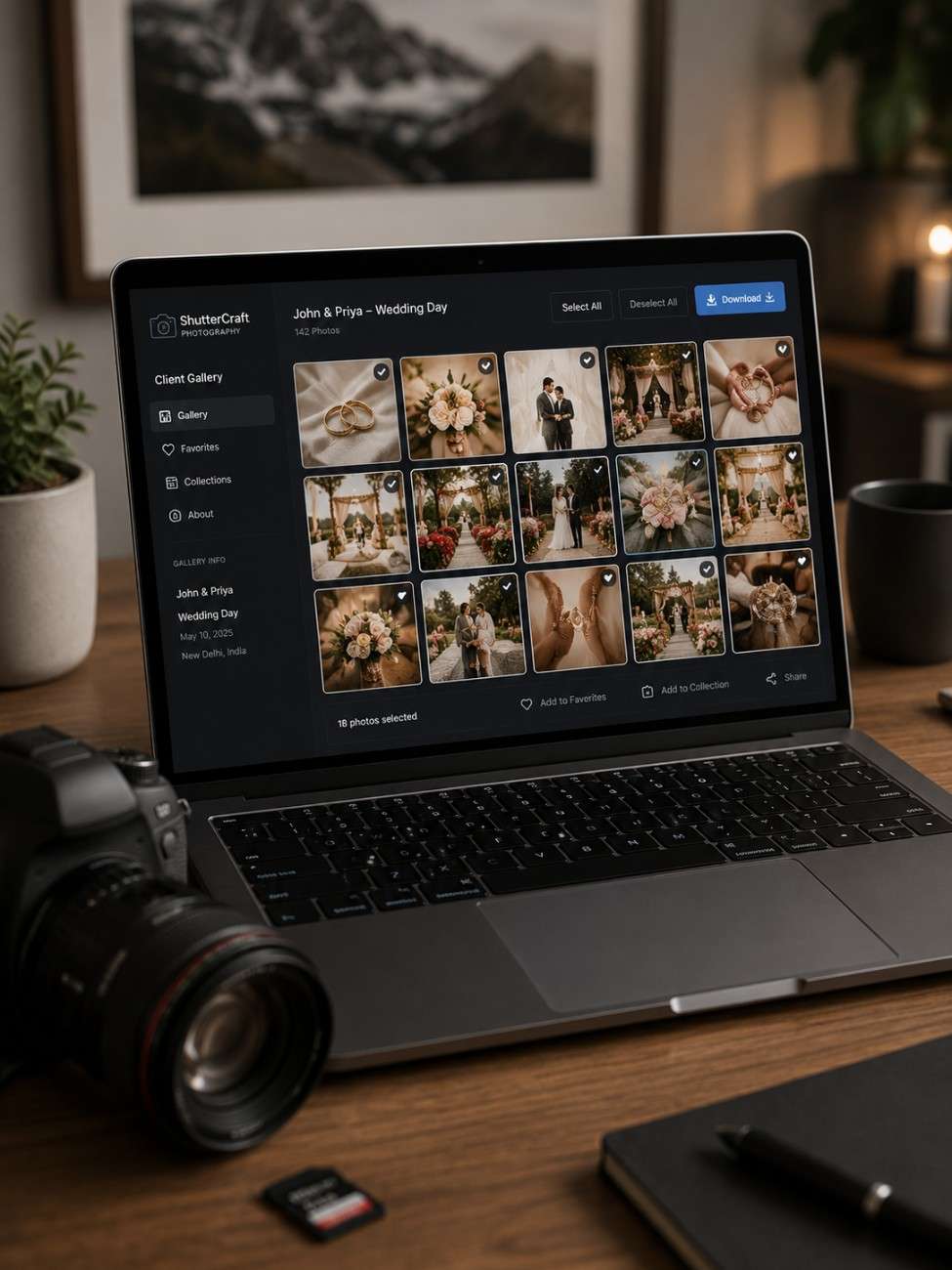 Photography studio software on laptop screen
