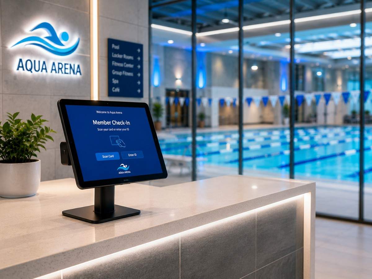 Swimming pool using SITS management software on tablet