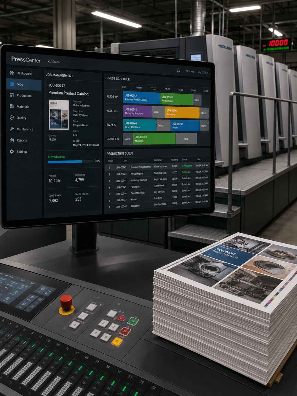 Printing press software on monitor