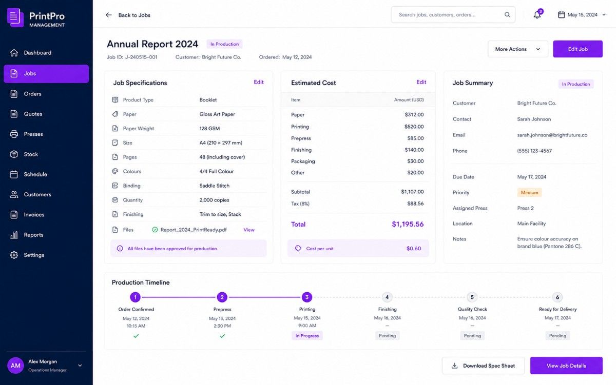Print job order management interface