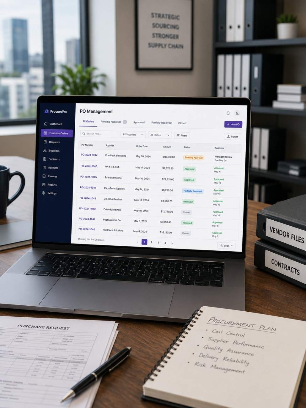 Procurement software interface on laptop