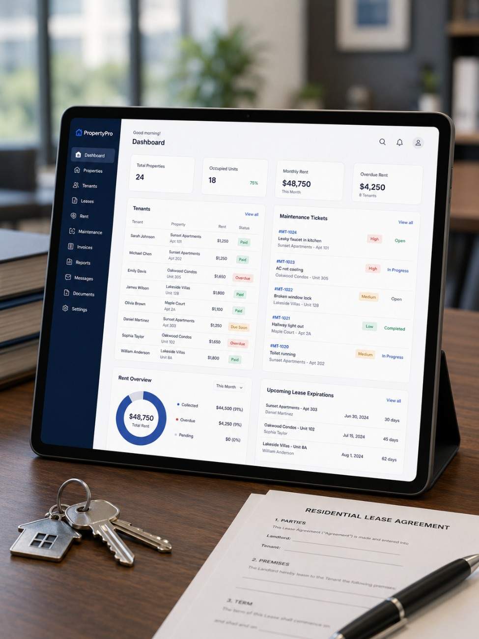 Property management interface on tablet